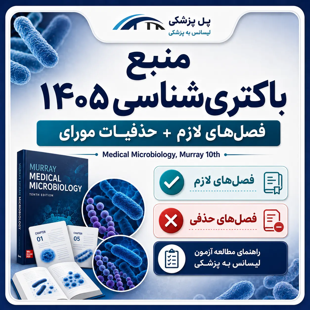 راهنمای منبع باکتری‌شناسی آزمون لیسانس به پزشکی 1405 بر اساس مورای ویرایش دهم