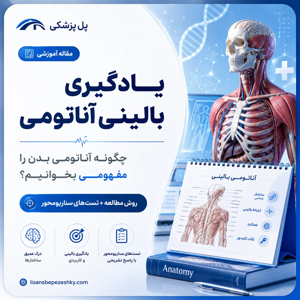 یادگیری بالینی و مفهومی آناتومی بدن برای آزمون لیسانس به پزشکی