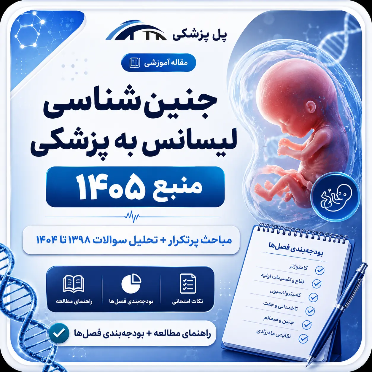 تحلیل 32 سؤال جنین‌شناسی آزمون لیسانس به پزشکی از 1398 تا 1404