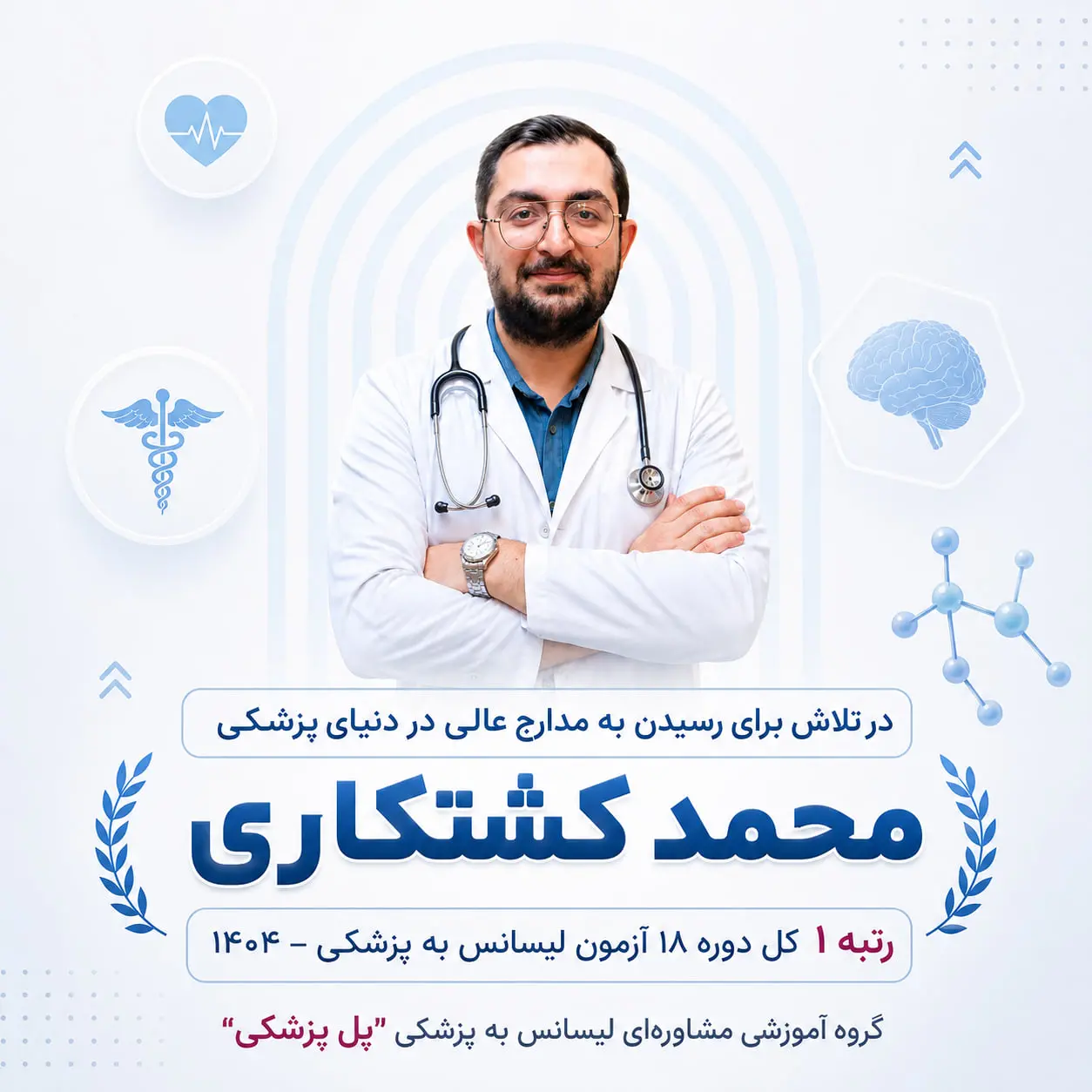 محمد کشتکاری رتبه 1 نهایی آزمون لیسانس به پزشکی دوره هجدهم