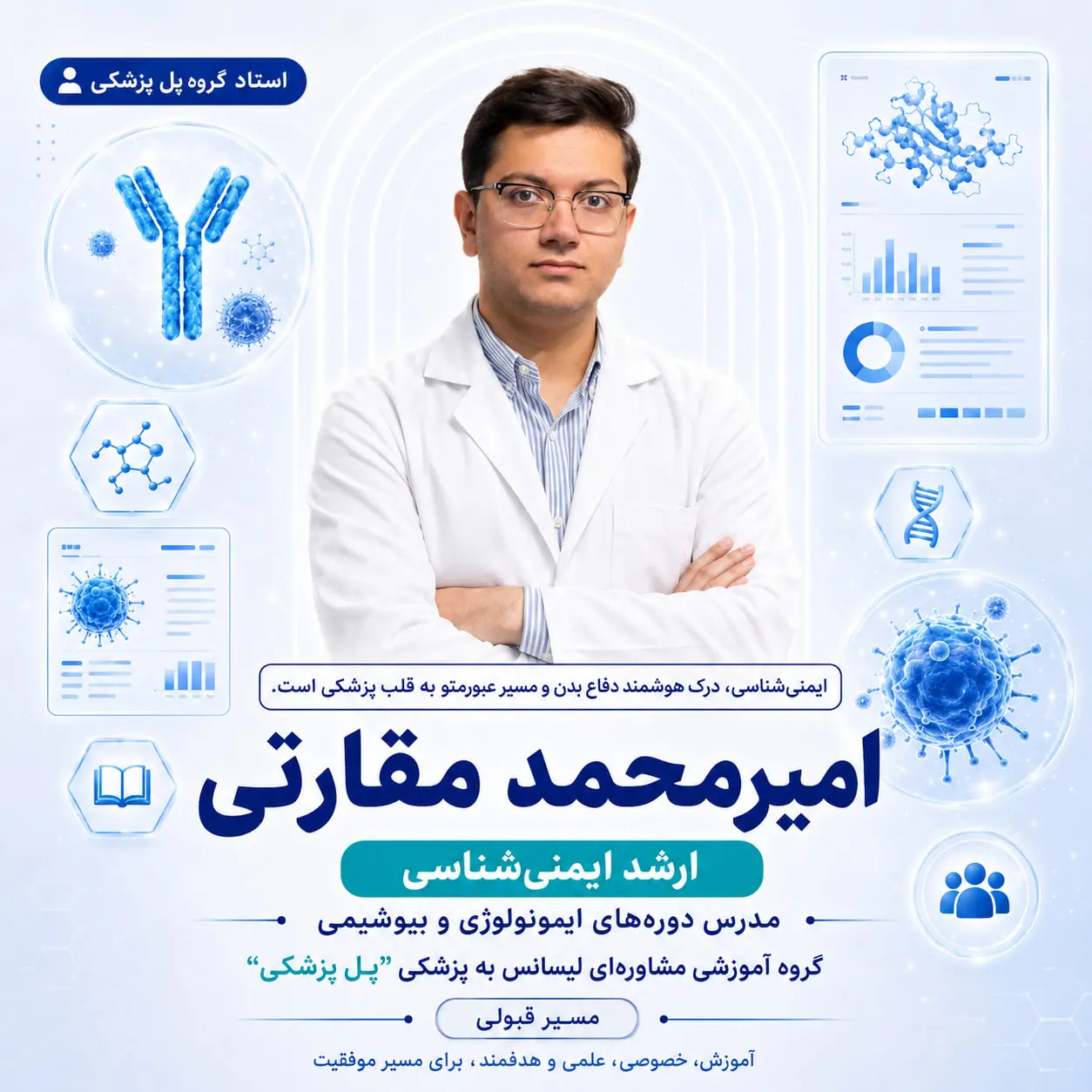 امیرمحمد مقارتی مدرس ایمنی‌شناسی و بیوشیمی پزشکی لیسانس به پزشکی